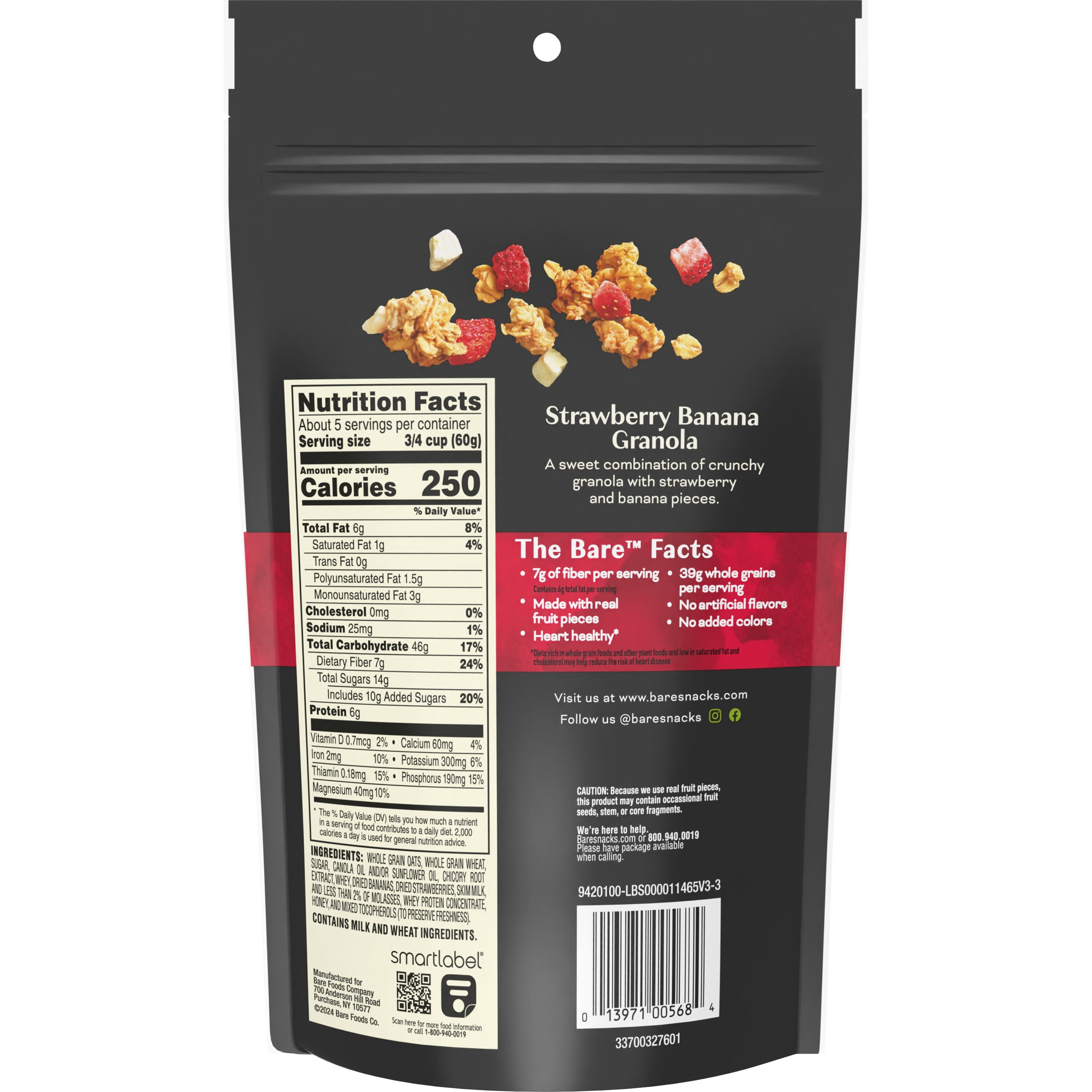 (5 pack) Bare Granola Strawberry Banana Crunchy Fruit Chips, 11 oz Bag