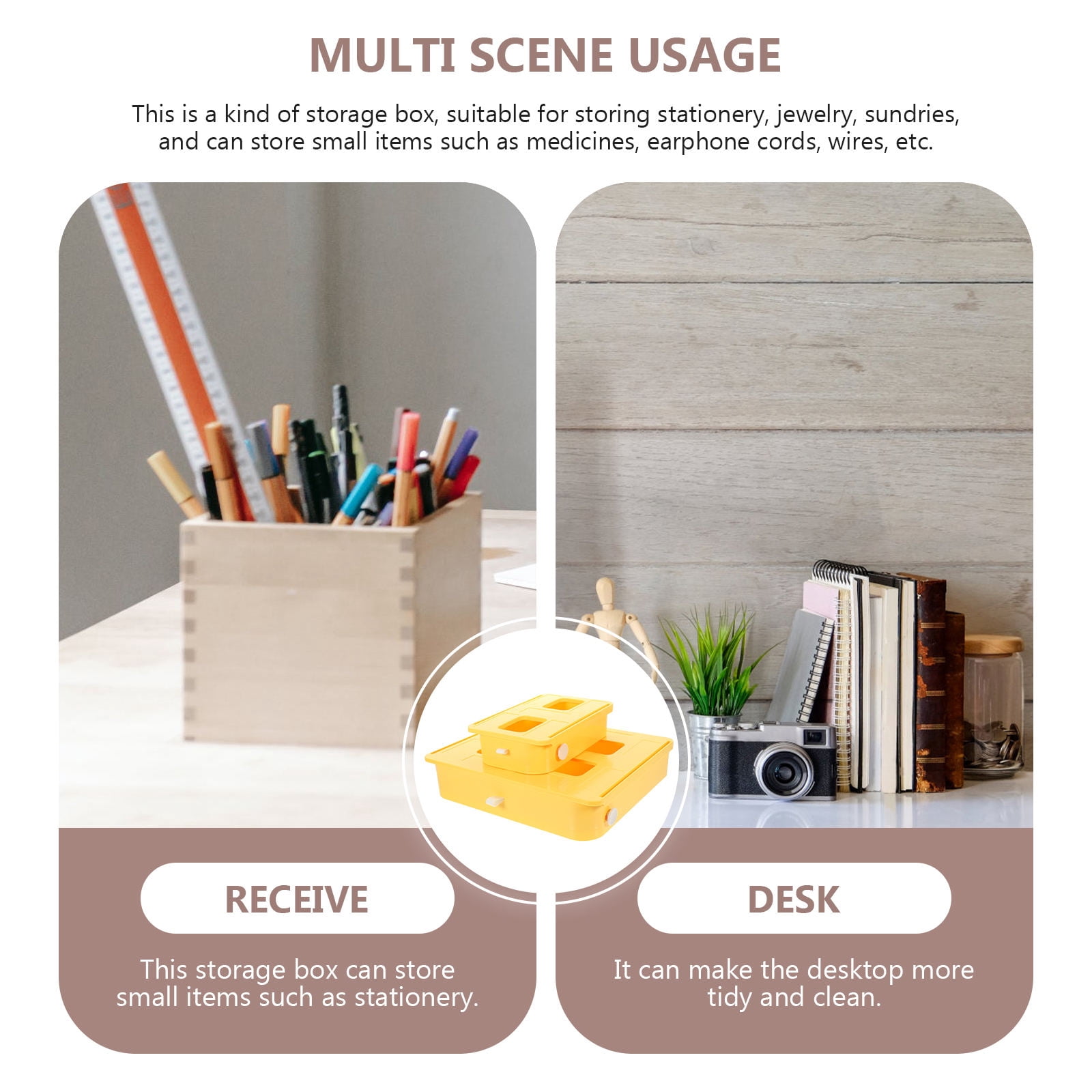 SEWOART 2Pcs Under Desk Hidden Drawer Storage Box in Yellow for Home Use with Easy Installation