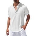 thumbnail image 1 of toraway Mens Shirts Casual Beachy Mens Spring and Summer Solid Color Cotton and Linen with Holes and Lapels and Buttoned Short Sleeved Shirts Slubby Cotton XL, 1 of 2