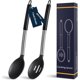 thumbnail image 1 of Cuchara de cocina de silicona resistente al calor, sin BPA, cucharas ranuradas sólidas, utensilios de cocina antiadherentes, para mezcla y porción, color negro, 1 of 4