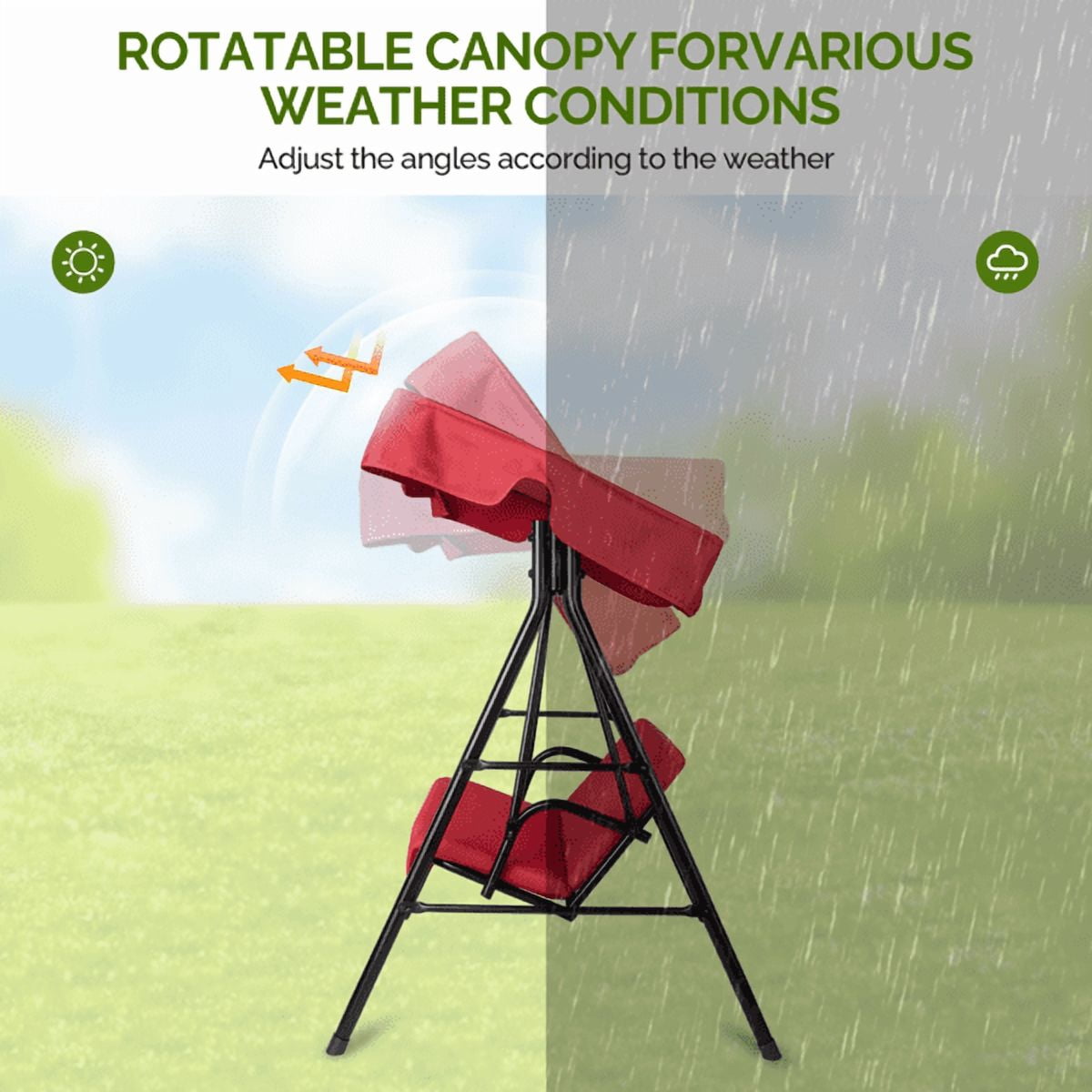 Alvantor 2-Seat Porch Swing with Canopy, Outdoor Patio Swing Chair with Cushion and Steel Frame for Backyard Garden Balcony