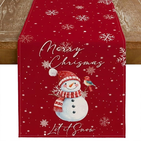 36x72in Red Christmas Snowman Table Runner for Holiday Dinner Decor
