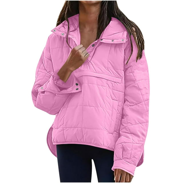 RXMEKW Lightweight Puffer Jacket for Women with Stand Collar and Buckle Closure Oversized Quilted Pullover Coat for Fall and Winter Polyester Printing Black L