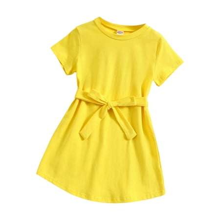 

Pedort Girls Special Occasion Dresses Baby Girl Dress Floral Ruffle Sleeve Casual Beach Sundress Princess Skirt Clothes Summer Outfits Dresses for Girls Yellow 100