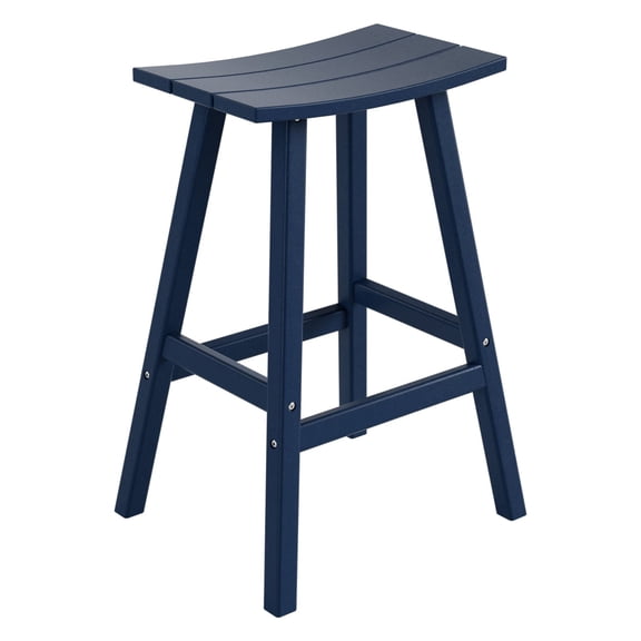 FADINGFREE 29" Outdoor Saddle Seat Bar Stool, HDPE Plastic Patio Bar Stool, Navy Blue