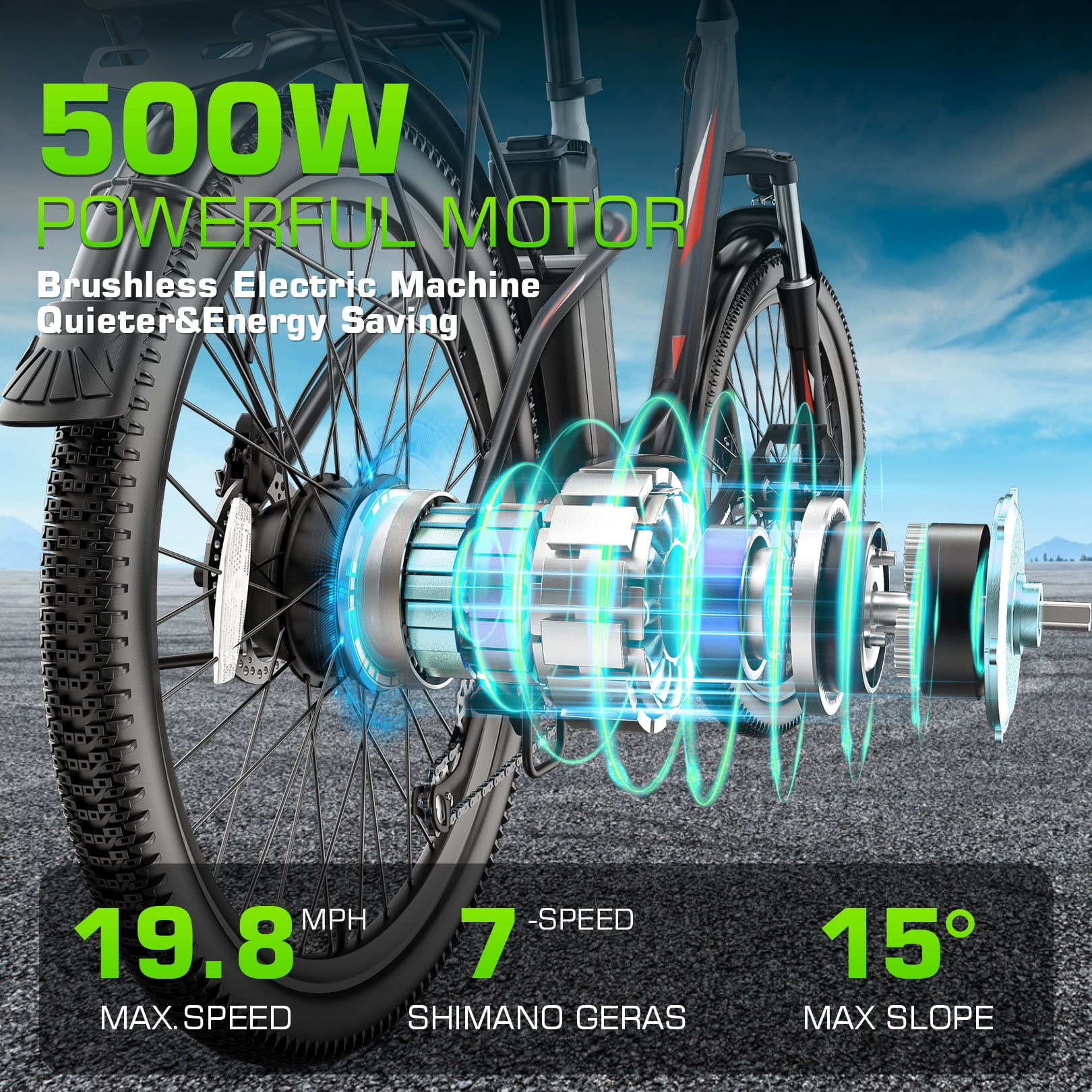 Elifine 26" Electric Bike, 500W Adult Electric City Bike with 48V 7.8Ah 374.4Wh Battery, Low-Step Thru Hybrid Cruiser Electric Bicycle, Shimano 7 Speed Commuter Ebike for Adults Women,5 Modes, UL2849