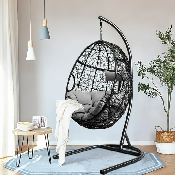 Costway Hammock Chair with Stand Hanging Cushioned Swing Egg Chair for Indoor Grey