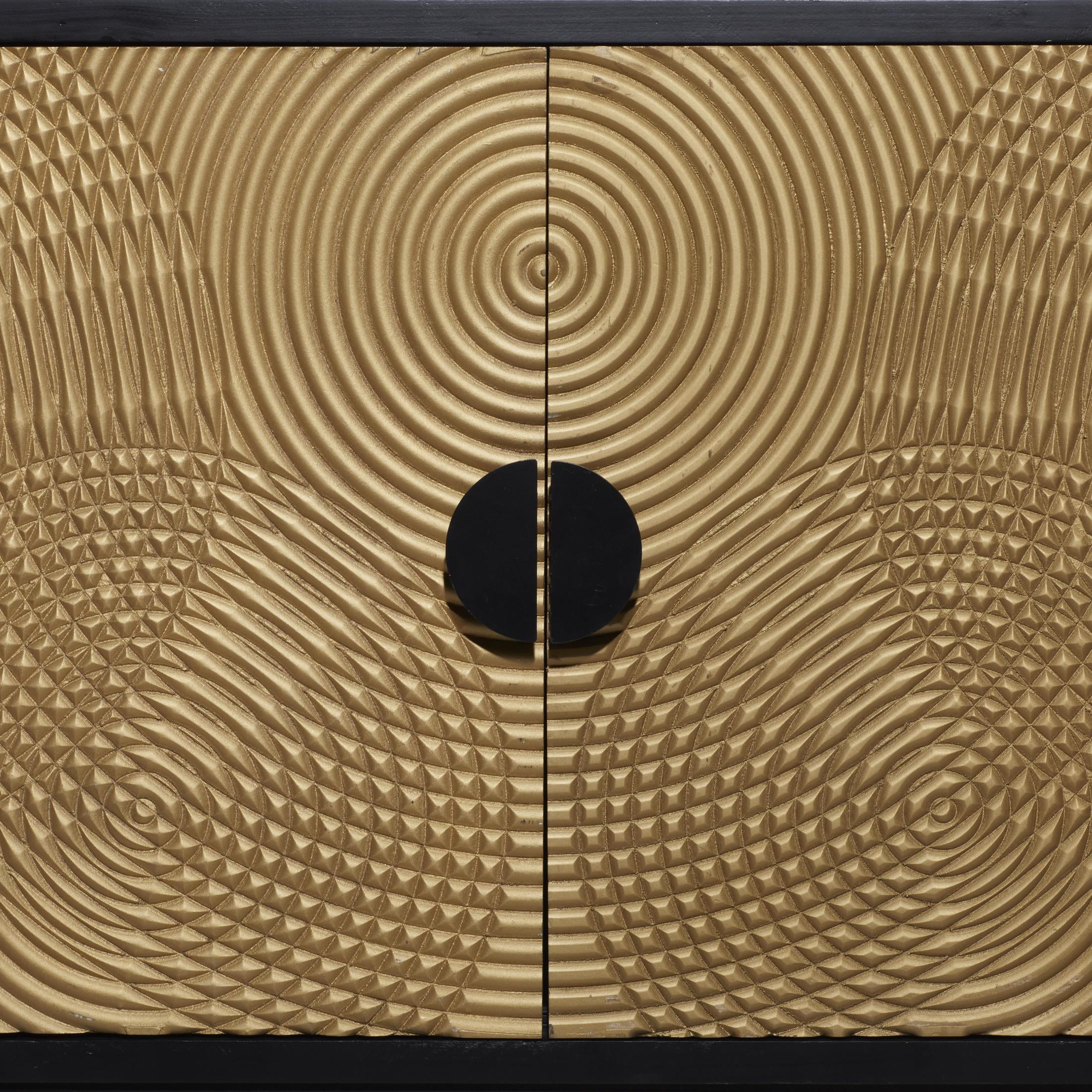 DecMode Contemporary Rectangular Wood Cabinet with Circular Pattern and a Polished Bronze Finish, 30"W x 33"H
