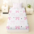 thumbnail image 4 of Erosebridal Pink Princess Bow Twin Sheet Sets for Girls Women, Cute Ribbon Star Bedding, 3 Pieces, 4 of 6