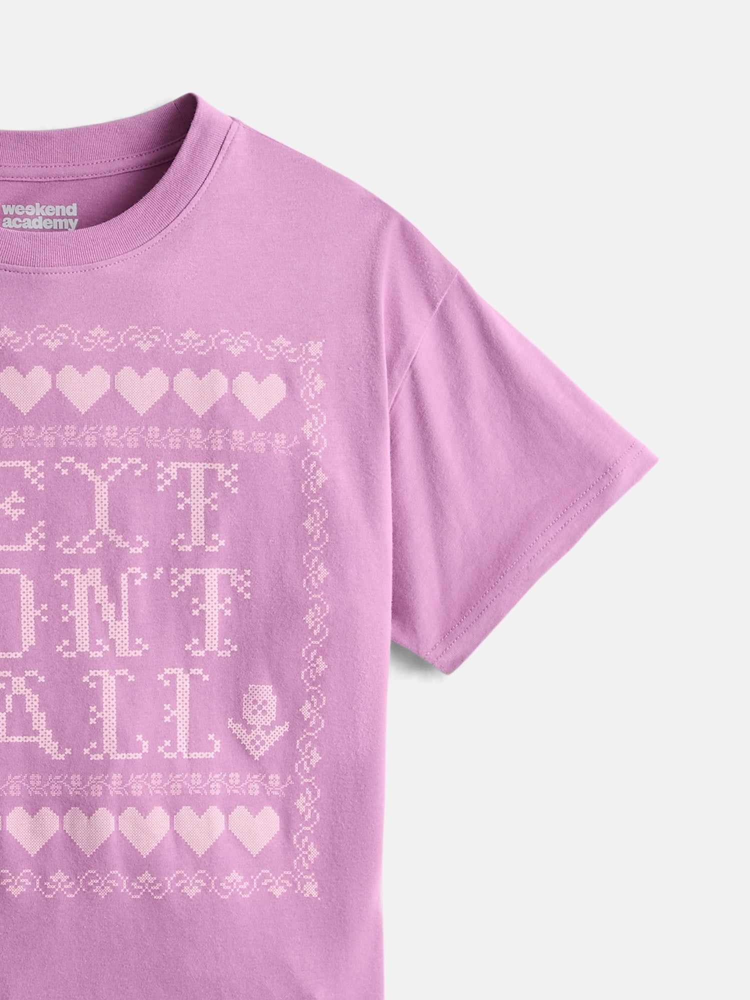Weekend Academy Girls Oversized Graphic Cotton Tee with Short Sleeves, Sizes 4-18