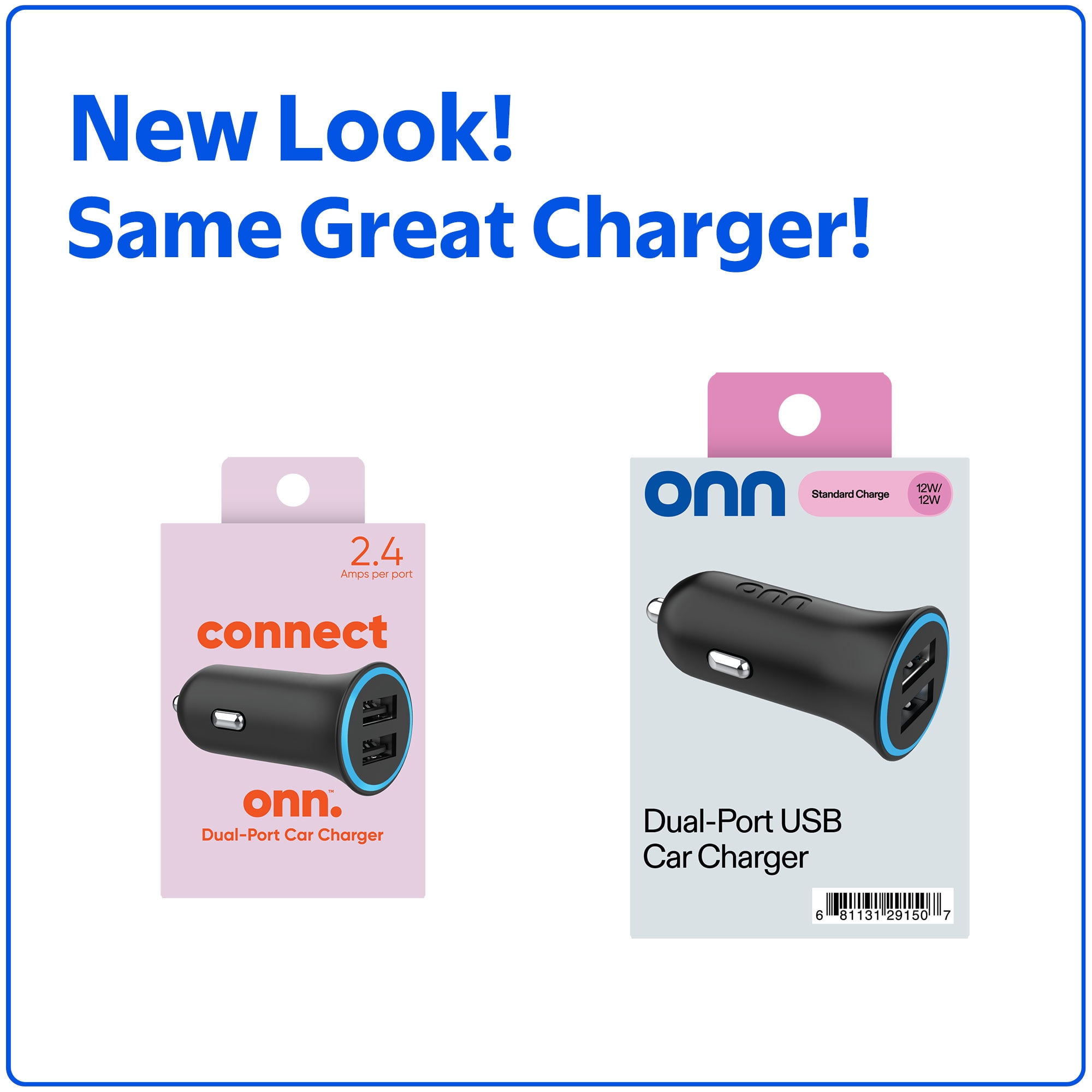 (2 pack) onn 24W Dual USB-A Port Car Charger with Compact Design for Cigarette Lighter Adapter