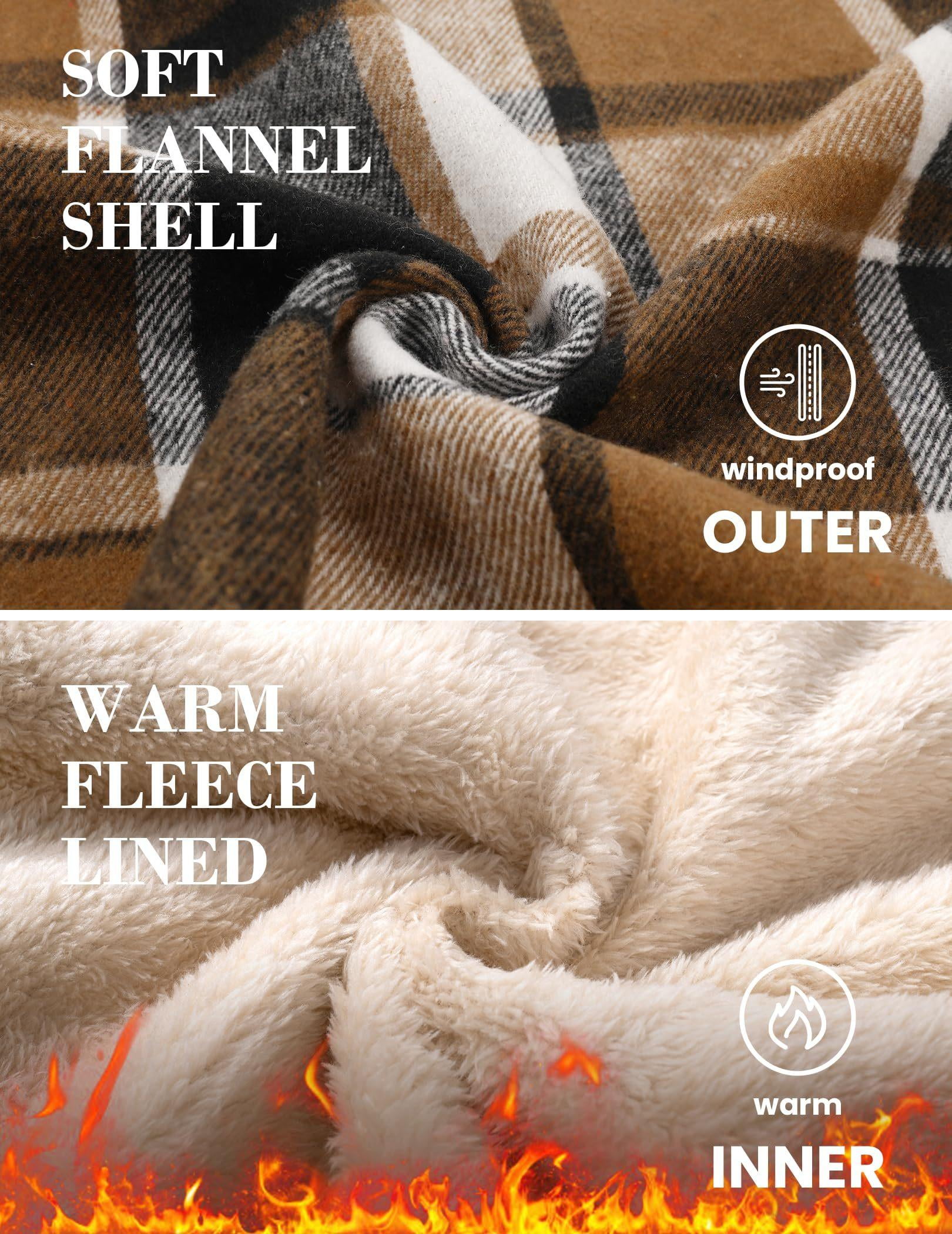 COOFANDY Men's Flannel Hooded Shirt Jacket Plaid Hoodie Zipper Sherpa Lined Winter Thermal Flannel