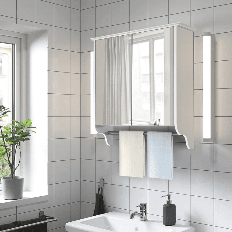 Bathroom Wall Cabinet with Towel Bar and Mirror Doors Wall Mounted Medicine Cabinet over the Toilet White Walmart