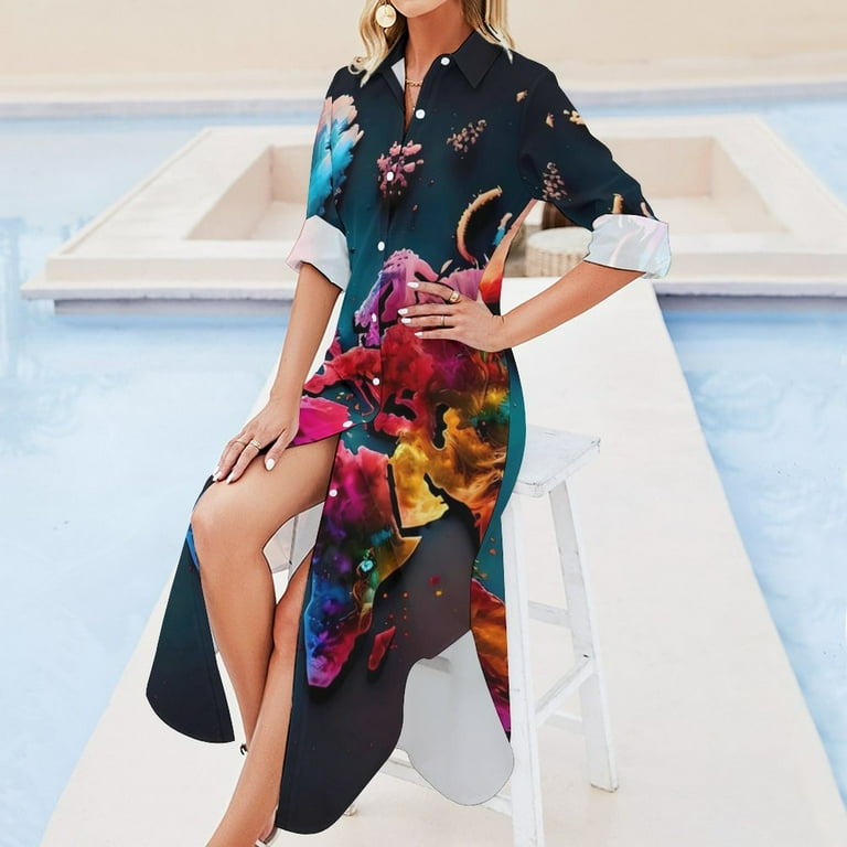 2025 Colorful World Map Chiffon Dress Map Of The World Elegant Dresses  Stylish Casual Dress Womens Sexy Custom Clothing Big Size - Walmart.com