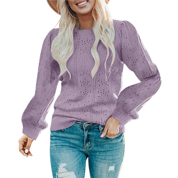 Vedolay Womens Long Sleeve Tops Womens Crew Neck Long Sleeve Pullover Sweater Casual Loose Fall Tops,Purple XL