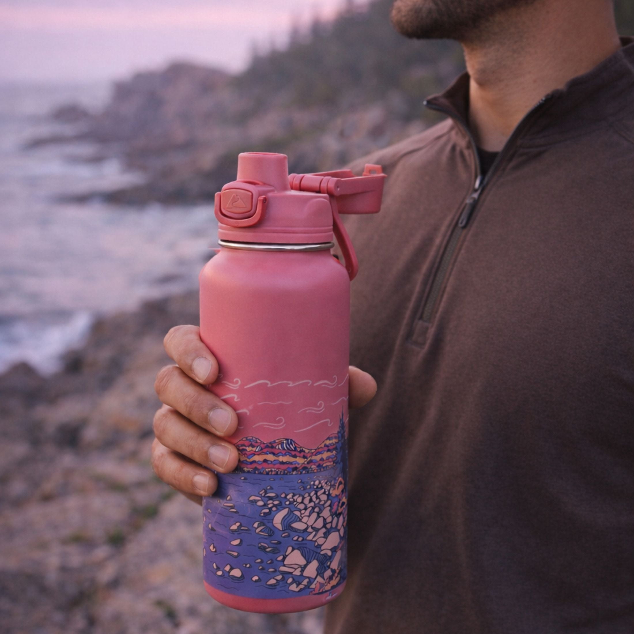 Ozark Trail 32 oz Stainless Steel Pop-Lid Insulated Water Bottle, Granite Coast