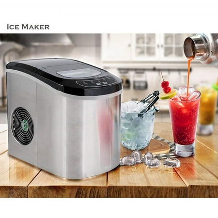 Countertops Ice Maker, 2019 NEW Upgraded Ice Machine, Makes 26.5 lbs of Ice Per 24 hours, 9 Ice Cubes Ready in 6 Minutes, w/Ice Scoop, Removable Bucket & 2.2-Quart Water Tank, Silver,