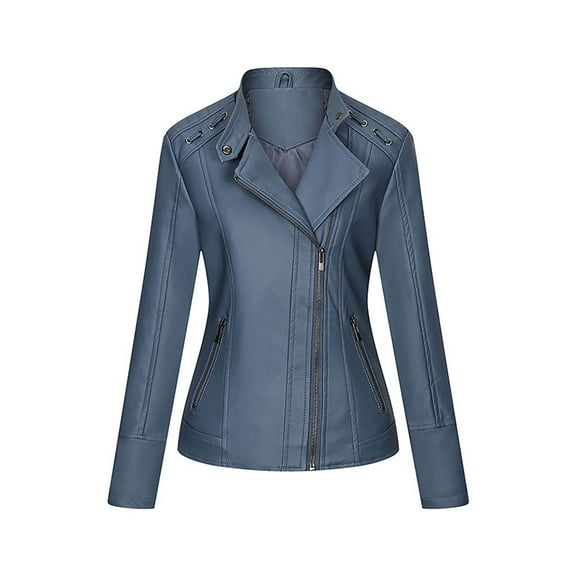 NARABB Women Leather Jacket Long Sleeve Solid Zipper Leather Tops Cardigan With Pocket Short Coat Jacket