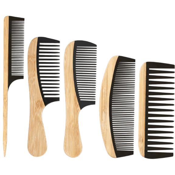 Handmade 100% Natural wood Hair Combs - Anti-Static Sandalwood Scent Natural Hair Detangler Wooden Comb (Set of 5)