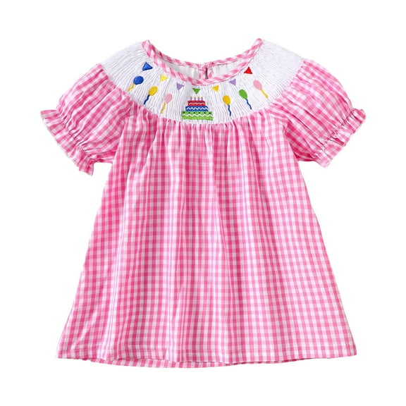 HCNTES Back To School Outfits for Girls Embroidery First Day Of School Dress for Preschool Kindergarten(18-24 Months,R64-Pink)