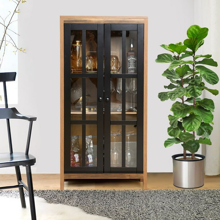 LuxenHome Natural Wood Glass 2 Door 47.25