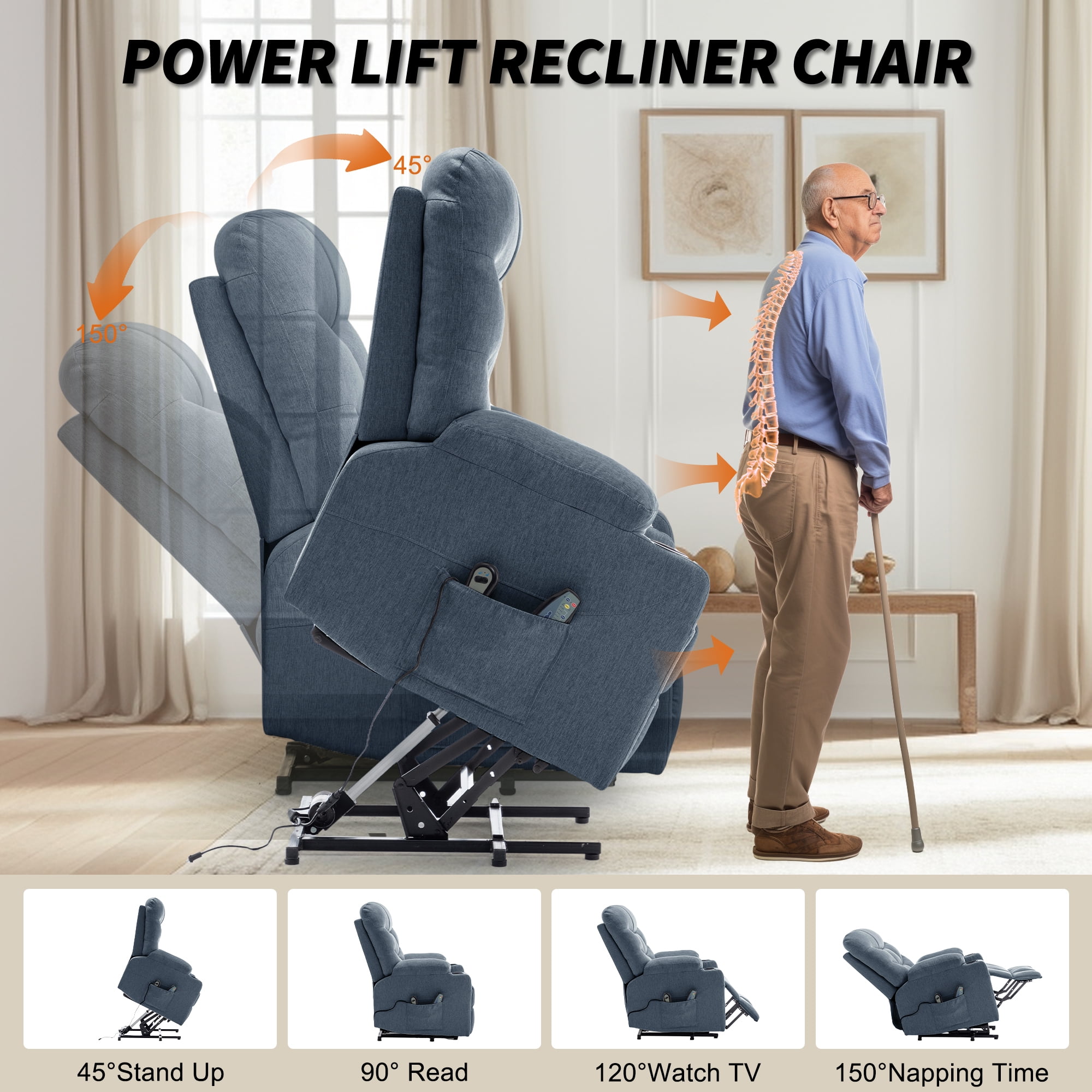 Korser Power Lift Recliner Chair for Elderly with Massage for Living Room,Blue