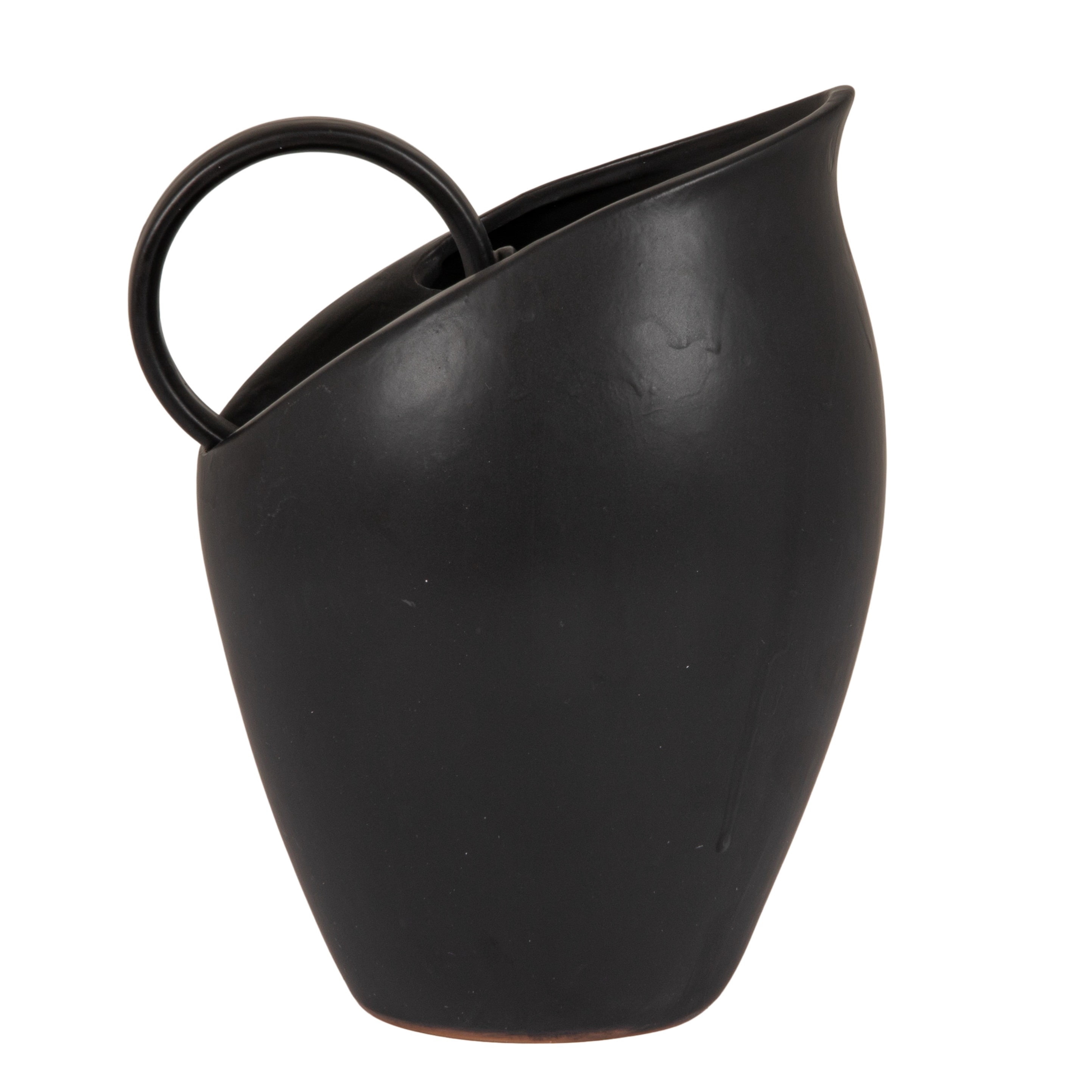Bloomingville 82-Ounce Textured Stoneware Pitcher with Reactive Glaze, Matte Black