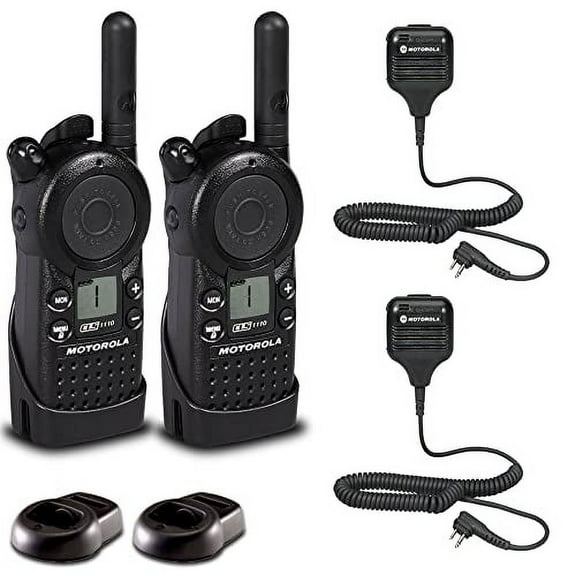 2 x Motorola CLS1110 UHF 1W 1-Channel 2-Way Radio (CLS1110)   2 x HKLN4606 Remote Speaker Mic - 2 Pack with Mic Bundle
