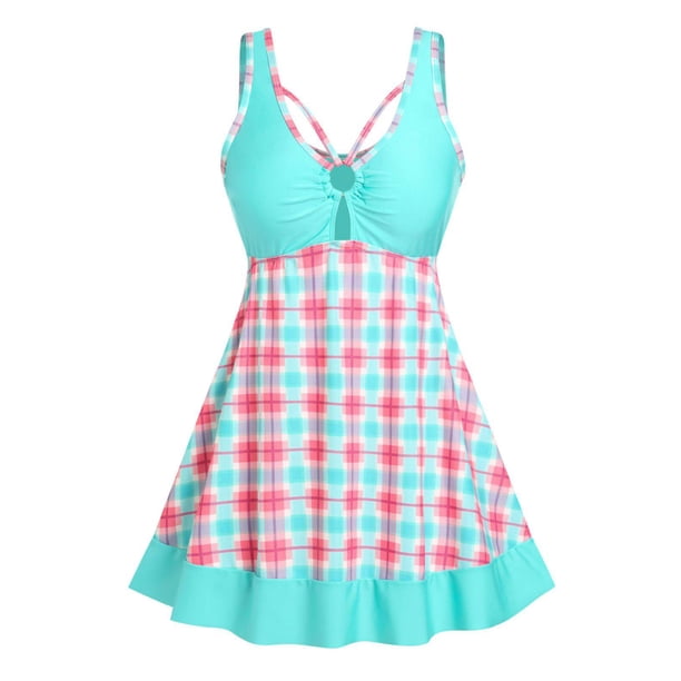 Tankini Talla Extra a Cuadros Rosegal Camisetas sin mangas de talla grande