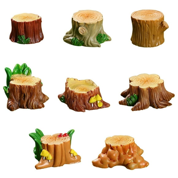 Ximing 8Pcs Miniature Tree Stumps,Dollhouse Decoration Art Sculptures Small Stumps Figurines for Porch Planter Parks Flower Bed