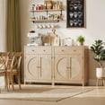 thumbnail image 6 of Holliwill Rattan Buffet Cabinet Sideboard Set of 2 with Drawer, Farmhouse Storage Cabinet Coffee Bar for Dining Room Living Room Kitchen Entryway, Natural Oak, 6 of 13