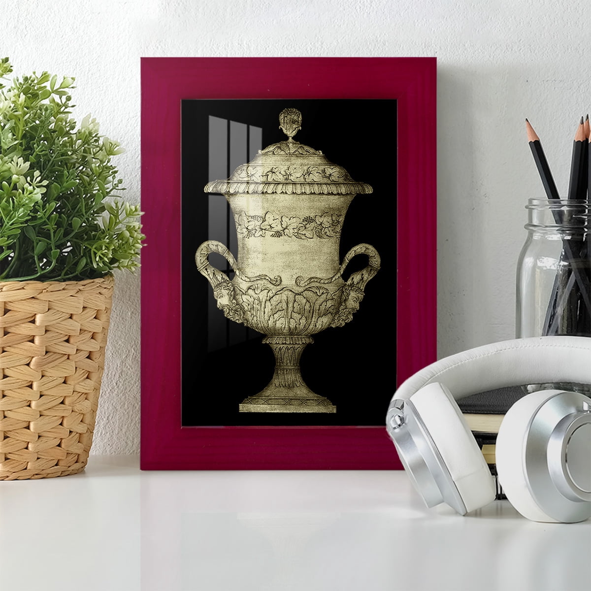 Garden Antiquities IV -Framed Print w/glass-Cherry Red