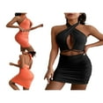 thumbnail image 4 of PENGXIANG Women Halter Dress  Solid Color Hollow-Out Sleeveless Backless Tie-Up Pleated Mini Bodycon Dress, 4 of 5