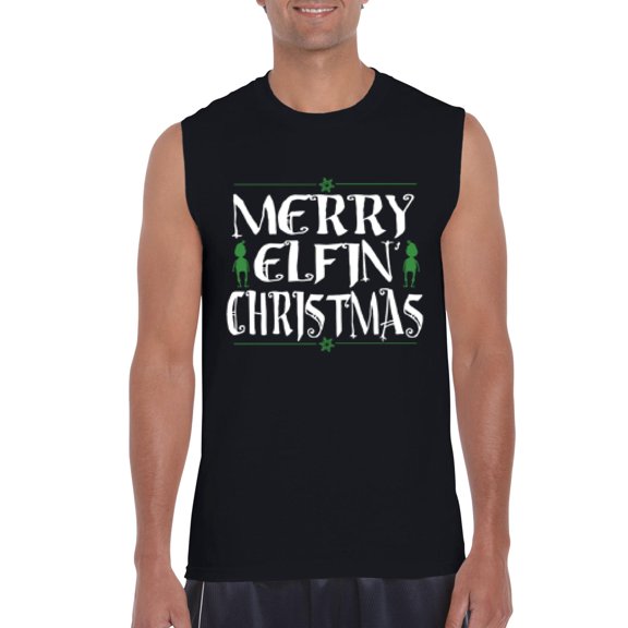MmF - Men's Graphic T-Shirt Sleeveless - Merry Christmas ELF in Green