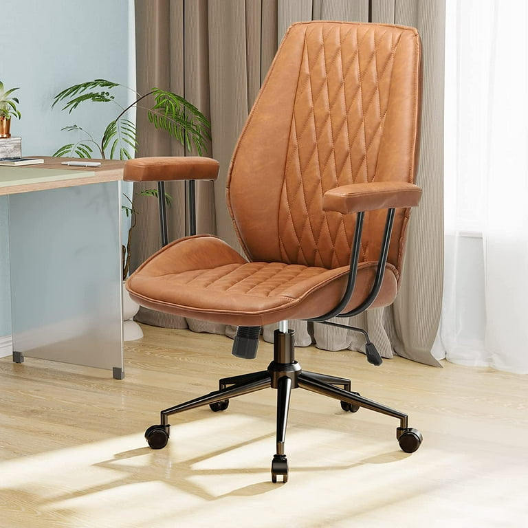 Brown Leather Home Office Chair Swivel Adjustable Height Chair