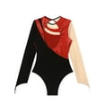 thumbnail image 6 of iiniim Womens Shiny Gymnastics Leotard Metallic Contrast Color Long Sleeve Bodysuit Performance Red M, 6 of 7