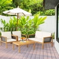 thumbnail image 3 of Gymax 4PCS Patio Acacia Wood Furniture Set PE Rattan Conversation Set w/ Off White Cushions, 3 of 10