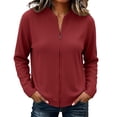 thumbnail image 2 of VBVC Women's Ribbed Full Zip Mock Neck Cardigan , Ladies' Slim Fit Long Sleeve Top , Casual Lightweight Jacket For Women, Red , S-5XL, 2 of 6