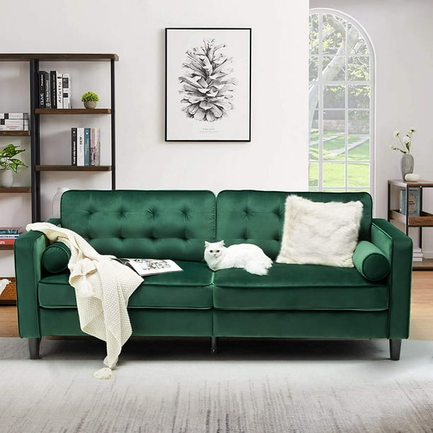 Yodolla 84 2 Green Velvet Sofa Couch Mid Century Modern Sofa Green Walmart Com