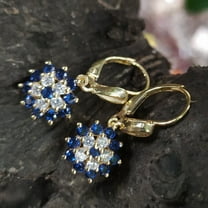2.50CT Round Cut Blue Sapphire & Diamond Cluster Drop/Dangle Earrings in 14K Yellow Gold Plated – Elegant Sapphire Earrings for Women Mother's Day Gifts