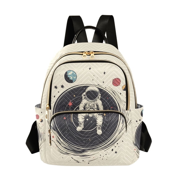 FORMRS Mini Backpack Purse for Women Quilted Travel Daypack Casual Shoulder Bag, Beige Astronaut Space