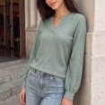 thumbnail image 6 of StSilkitty Loose Casual Sweatshirt Eyelet Long Sleeve V Neck Sweatshirts Solid Color Fashion Comfy Pullover Shirts, 6 of 9
