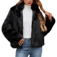 thumbnail image 3 of Women'S Winter Coats Fleece Cropped Jacket Faux Fur Long Sleeve Warm Outerwear Fall Clothes Black XL, 3 of 8