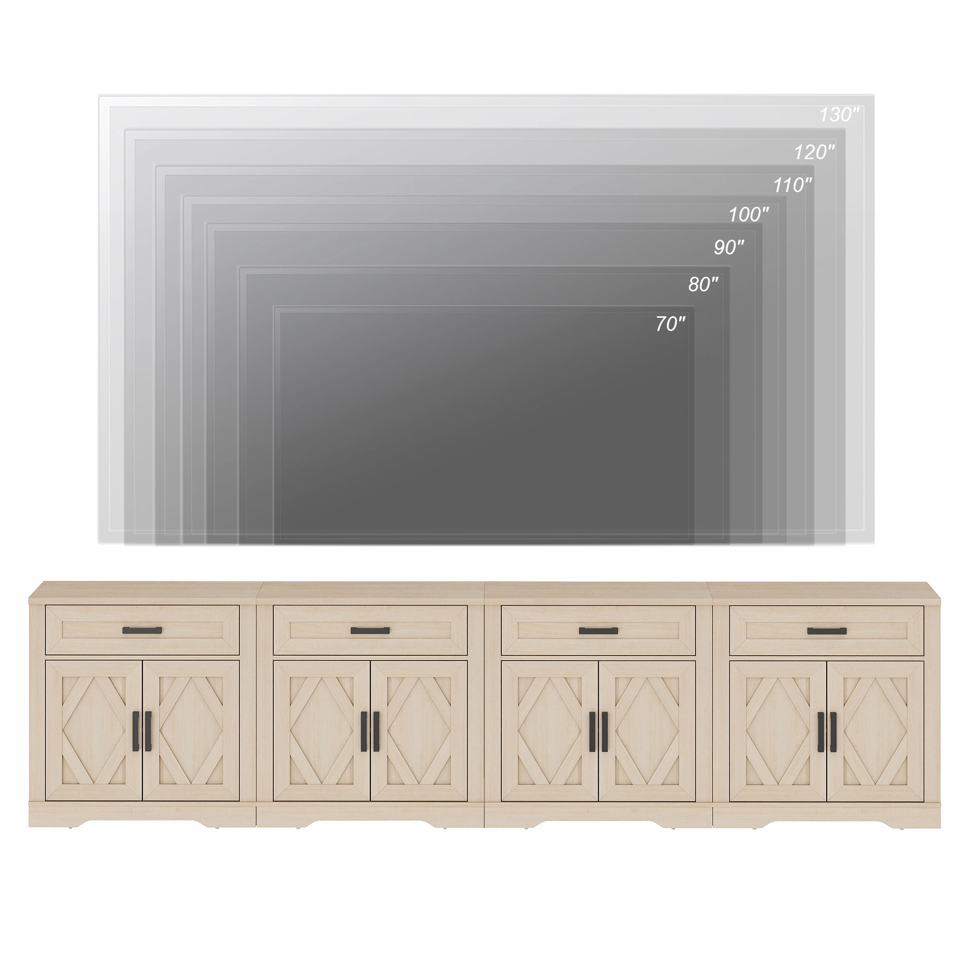WAMPAT 126"W Large TV Stand,4-in-1 Farmhouse Entertainment Center with Storage Barn Door Cabinet,TV Console Table with Media Cabinet and Drawers for Living Room,Bedroom,Beige