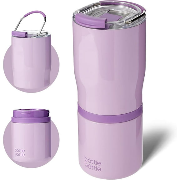 BOTTLE BOTTLE Stainless Steel Tumblers with Handle, Insulated Tumblers with 2 Lids, 22oz 2IN1 Coffee Cup for Home Office and Party, Travel Cups for Woman and Man as Gifts Purple