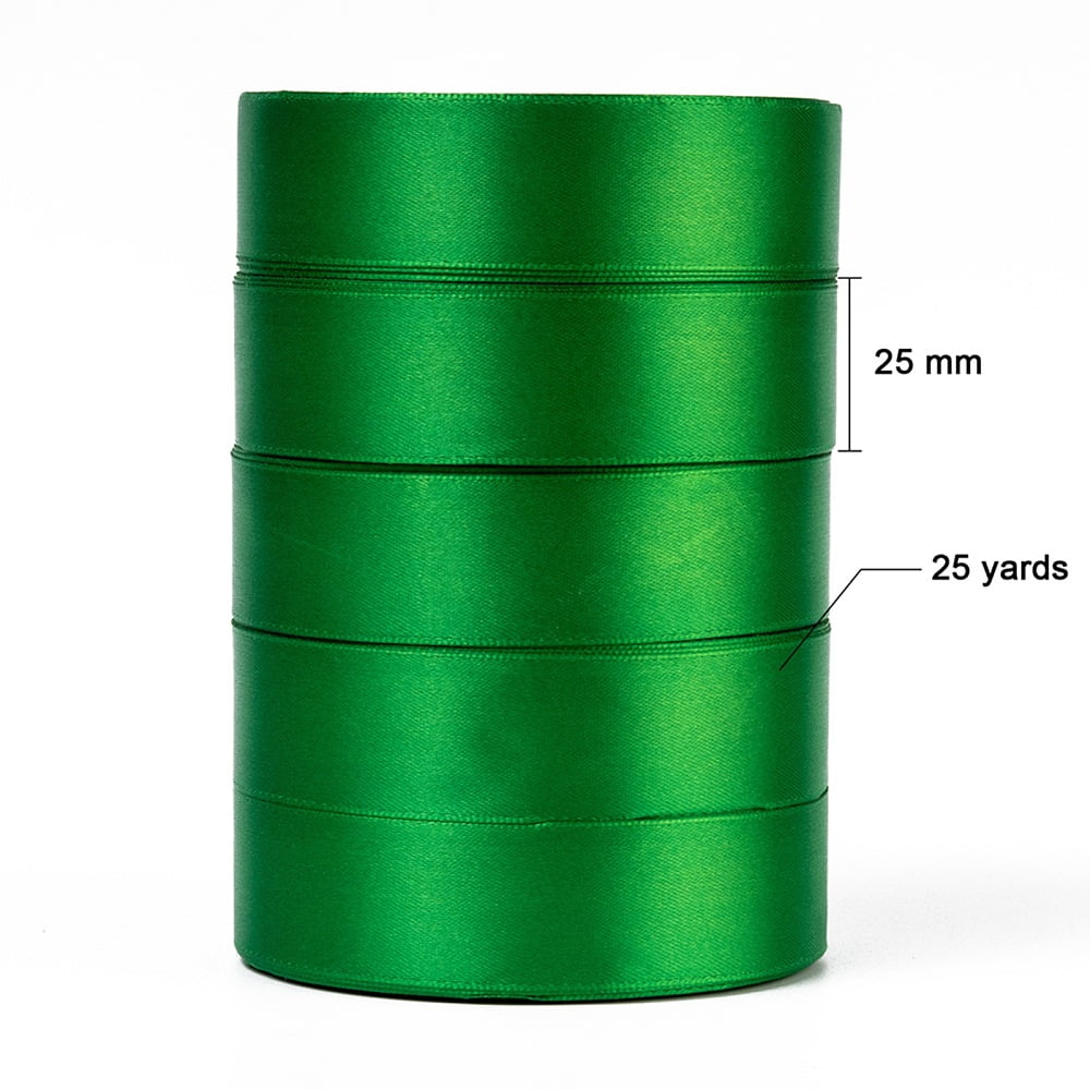 Single Face Satin Ribbon Polyester Ribbon Green 1 inch(25mm) wide 25yards/roll(22.86m/roll) 5rolls/group 125yards/group(114.3m/group)