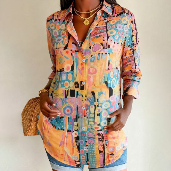 Women's Dressy Casual Blouses Lapel Collared Fashion Work Shirts Floral Print Button Down Spring Tops 3/4 Sleeve