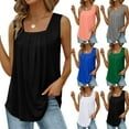 thumbnail image 4 of Summer Tank Tops for Women Loose Fit Pleated Square Neck Sleeveless Tops Curved Hem Flowy, 4 of 7