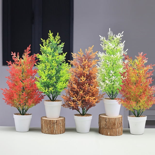 Artificial Christmas Tree for Tabletop - Small Potted Pinaster Cedar with Lifelike Plastic Leaves for Home, Office, and Holiday Decor