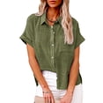 thumbnail image 2 of Rovga Shirts For Women 2024 Solid Color Lapel Short Sleeve Tees Summer Minimalism Tops Casual Workout Basic Tops Green Xxl, 2 of 5